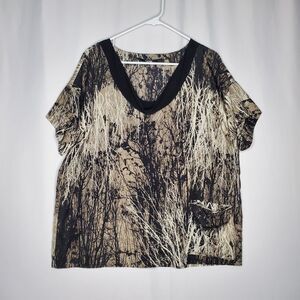 Kensie Top Women Large Black Cream V-Neck Witchy Forest Fairy Whimsigoth Grunge